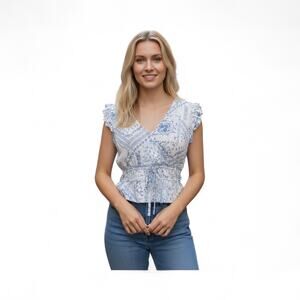 Pink Rose NWT Women’s Ivory Tile BOHO Short Sleeve Blouse Medium